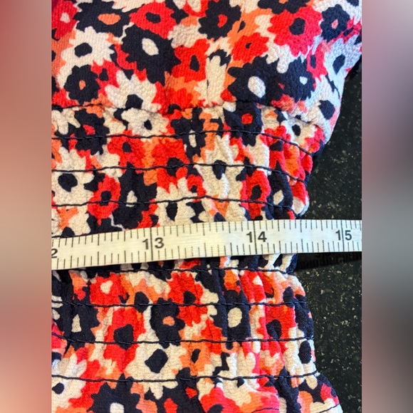 Michael Kors Blouse Tab 1/2sleeves Smocked Waist Geranium Red White Navy SZ. Med - Picture 11 of 13